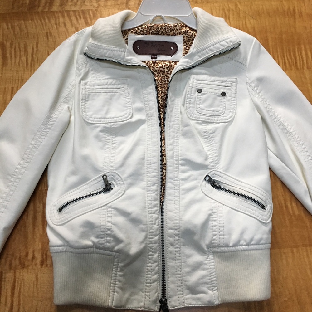 White Leather (Pleather) Jacket WORN ONCE!